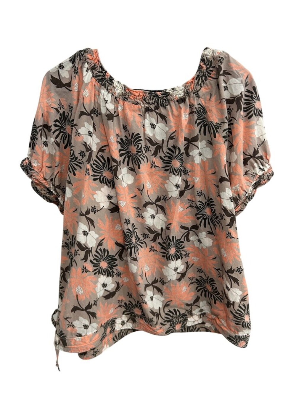 Magellan Sportswear Floral Print Short Sleeve Blouse Peach Sz XXL Bohemian - Picture 2 of 10